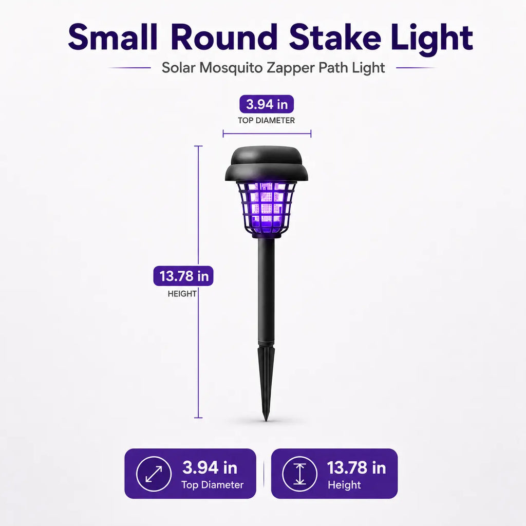 Solar Mosquito Zapper Light – Outdoor Garden Stake Lamp, UV Insect Killer, Solar Powered, Dual Mode (Mosquito Control + Pathway Lighting), Weather Resistant, Easy Setup, Small & Large round + Square Options