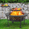 Outvue 36'' round Fire Pit - 3-In-1 Wood Burning Fire Pit with Dual Grills, Lid, Poker, - Perfect for Outdoor Patio, Picnic, and Party Gatherings Barbecue Food