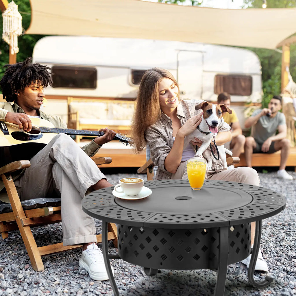 Outvue 36'' round Fire Pit - 3-In-1 Wood Burning Fire Pit with Dual Grills, Lid, Poker, - Perfect for Outdoor Patio, Picnic, and Party Gatherings Barbecue Food